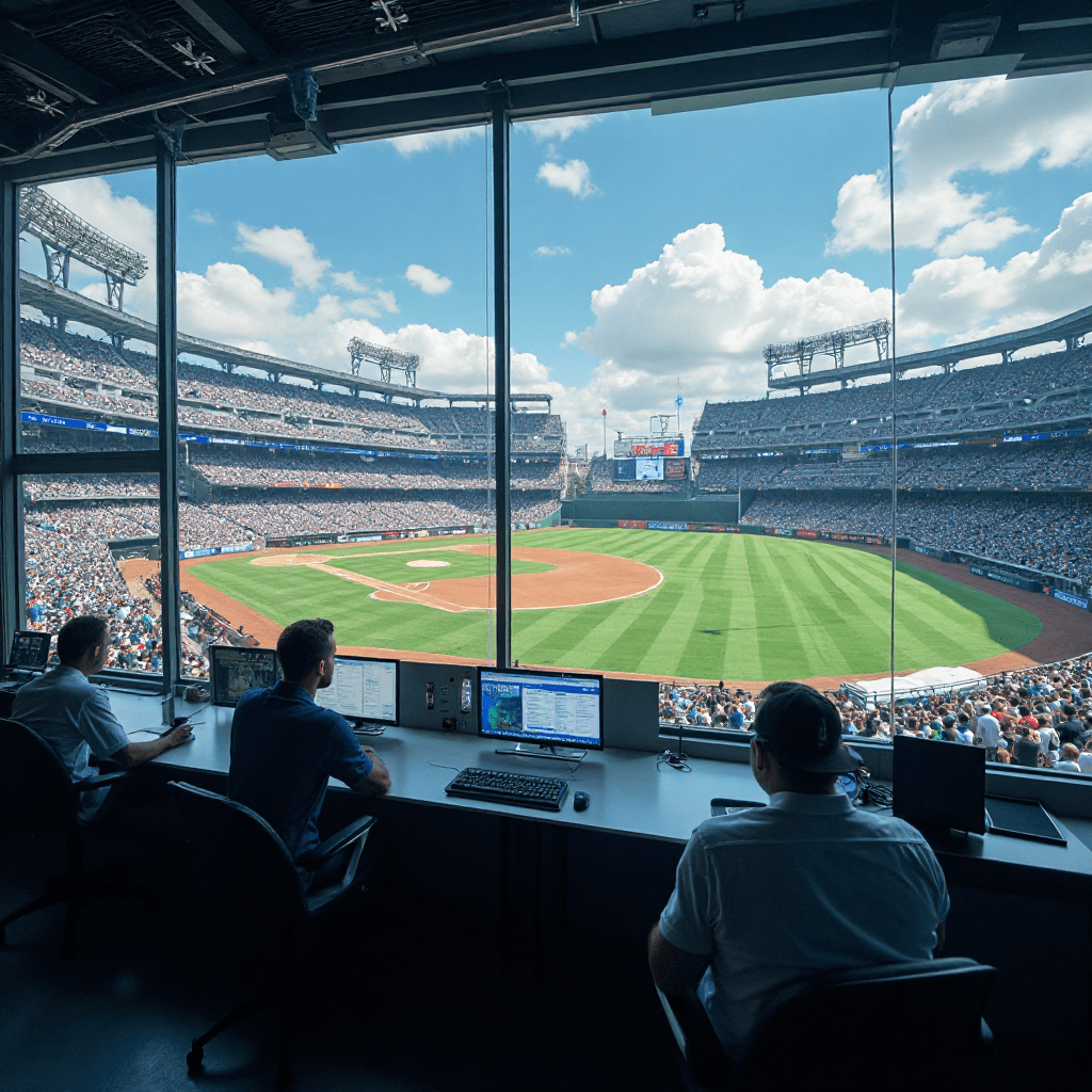 관제실에서 데이터를 모니터링하며 경기를 관리하는 운영진