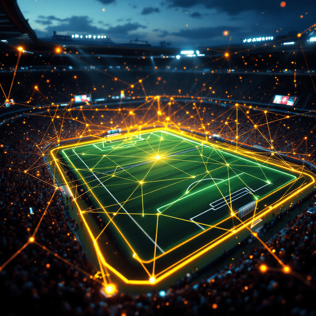 디지털 네트워크로 시각화된 야구 경기장 데이터 그래픽