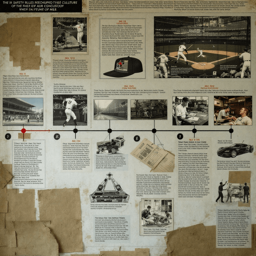 야구 역사와 규정 변천사를 설명하는 타임라인 인포그래픽
