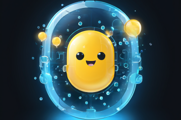 카카오톡 로고가 새겨진 말풍선 보호막이 어둠의 데이터 위협으로부터 디지털 문을 지키고 있습니다.