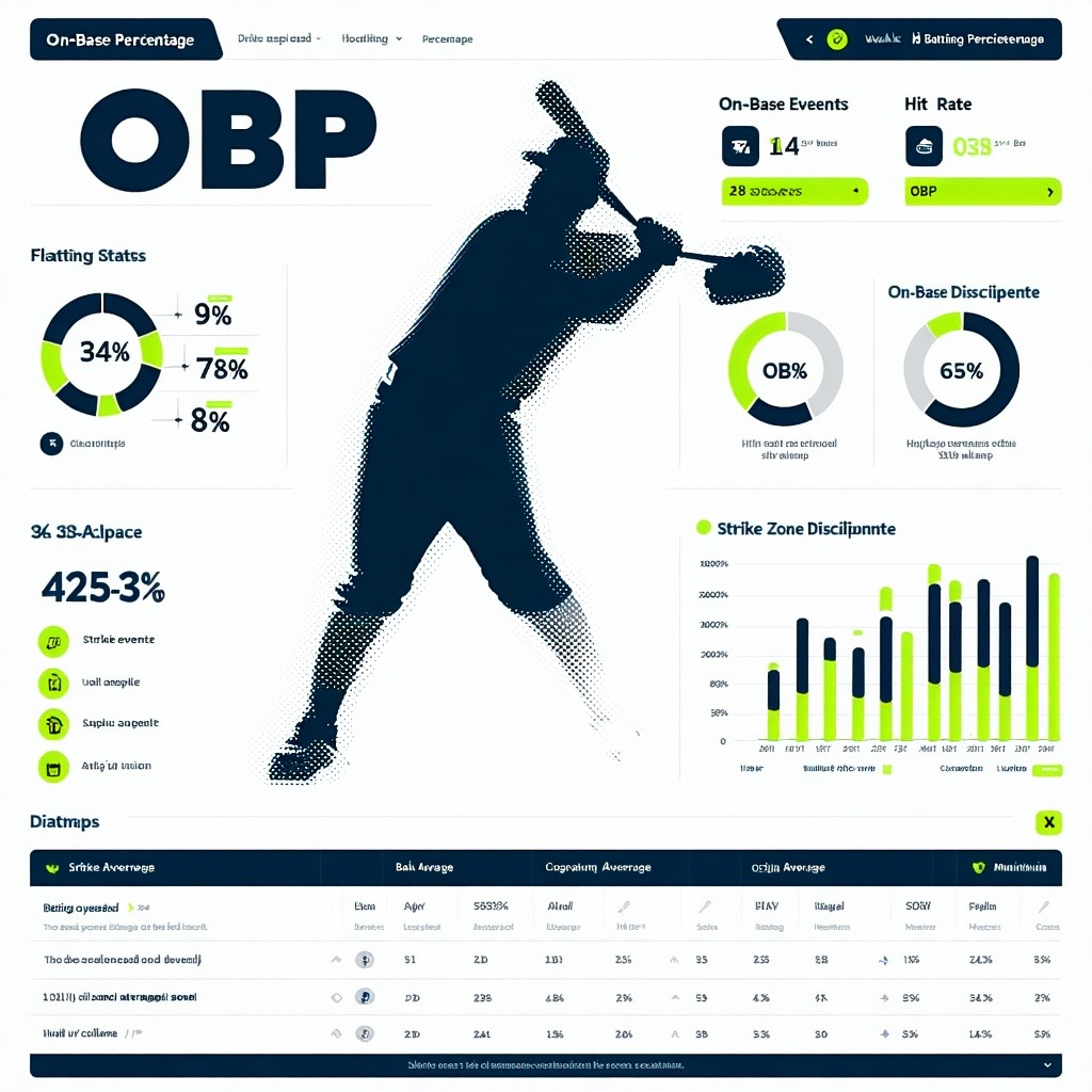 타자의 실루엣과 함께 출루율(OBP) 통계와 그래프가 시각화된 야구 데이터 분석 화면
