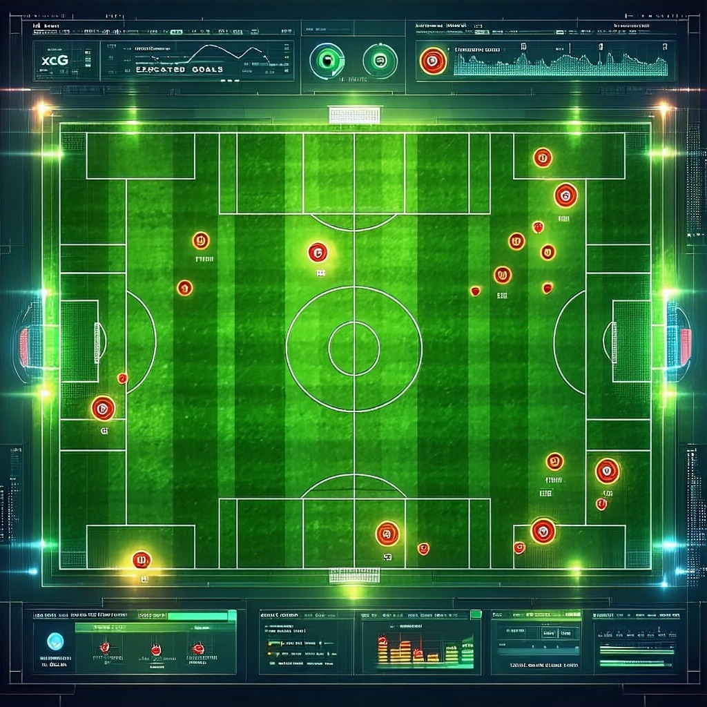 자세한 경기 분석 화면에서 선수 위치와 xG 데이터가 표시된 축구 전술 보드 이미지
