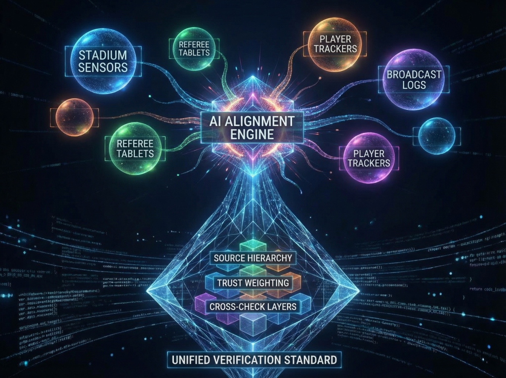 여러 데이터 소스를 통합하는 AI 정합 엔진 구조도