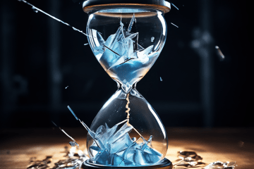 한 사람의 집중력이 유리처럼 산산이 부서지며 그 안에서 10초를 가리킨 채 멈춘 스톱워치가 드러나는 모습이다.