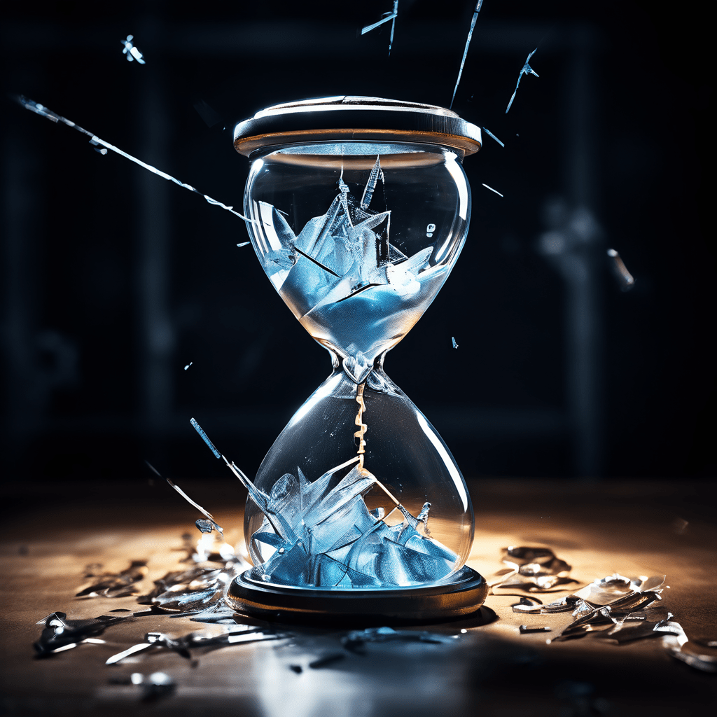 한 사람의 집중력이 유리처럼 산산이 부서지며 그 안에서 10초를 가리킨 채 멈춘 스톱워치가 드러나는 모습이다.