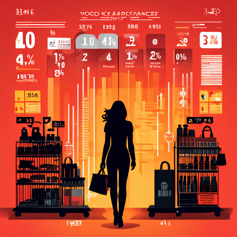 면세점에서 소비자가 심리적 가격 정책에 의해 구매를 결정하게 되는 과정을 인포그래픽으로 표현한 것으로, 할인 태그와 쇼핑객 실루엣 위에 데이터 차트가 배치되어 있습니다.